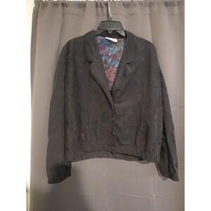 Jessica Scott Black Floral Lined Blazer, Women's‎ Button Front Jacket, Vintage